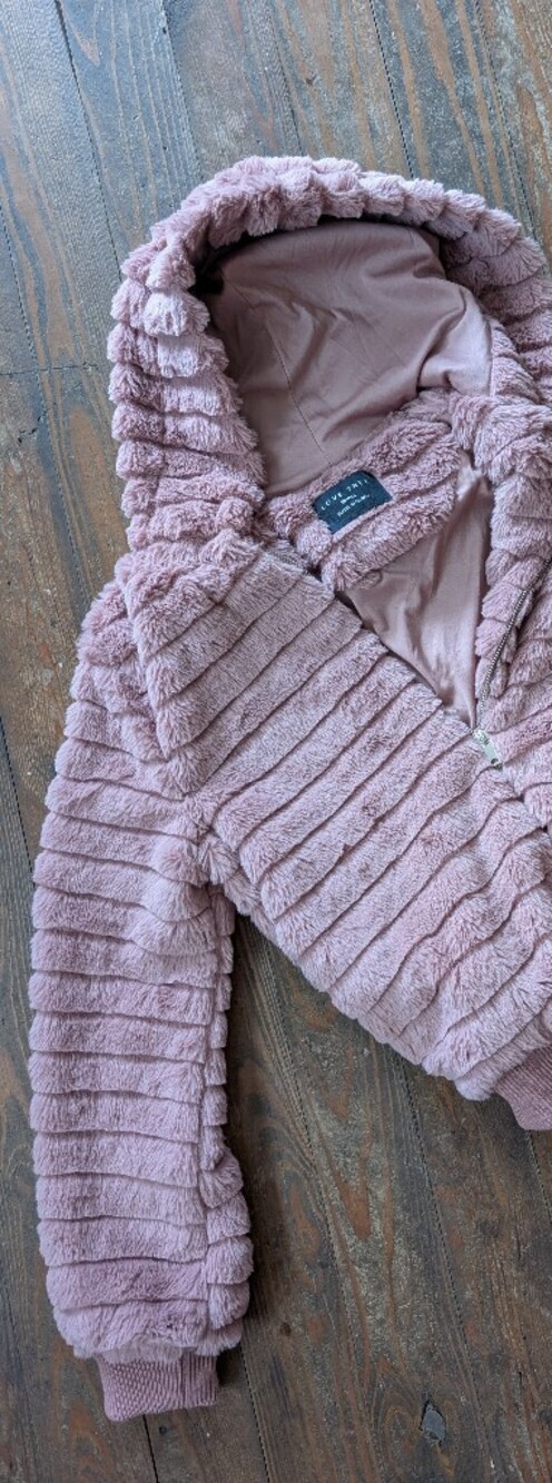 Plush Hooded Jacket - Mauve Pink